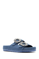 Women's Blue Stone Fabric Slippers | Derimod