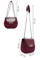 Women's Burgundy Chain Strap Printed Shoulder Bag | Derimod