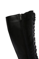 Women's Black Zippered Laced Flat Leather Boots | Derimod