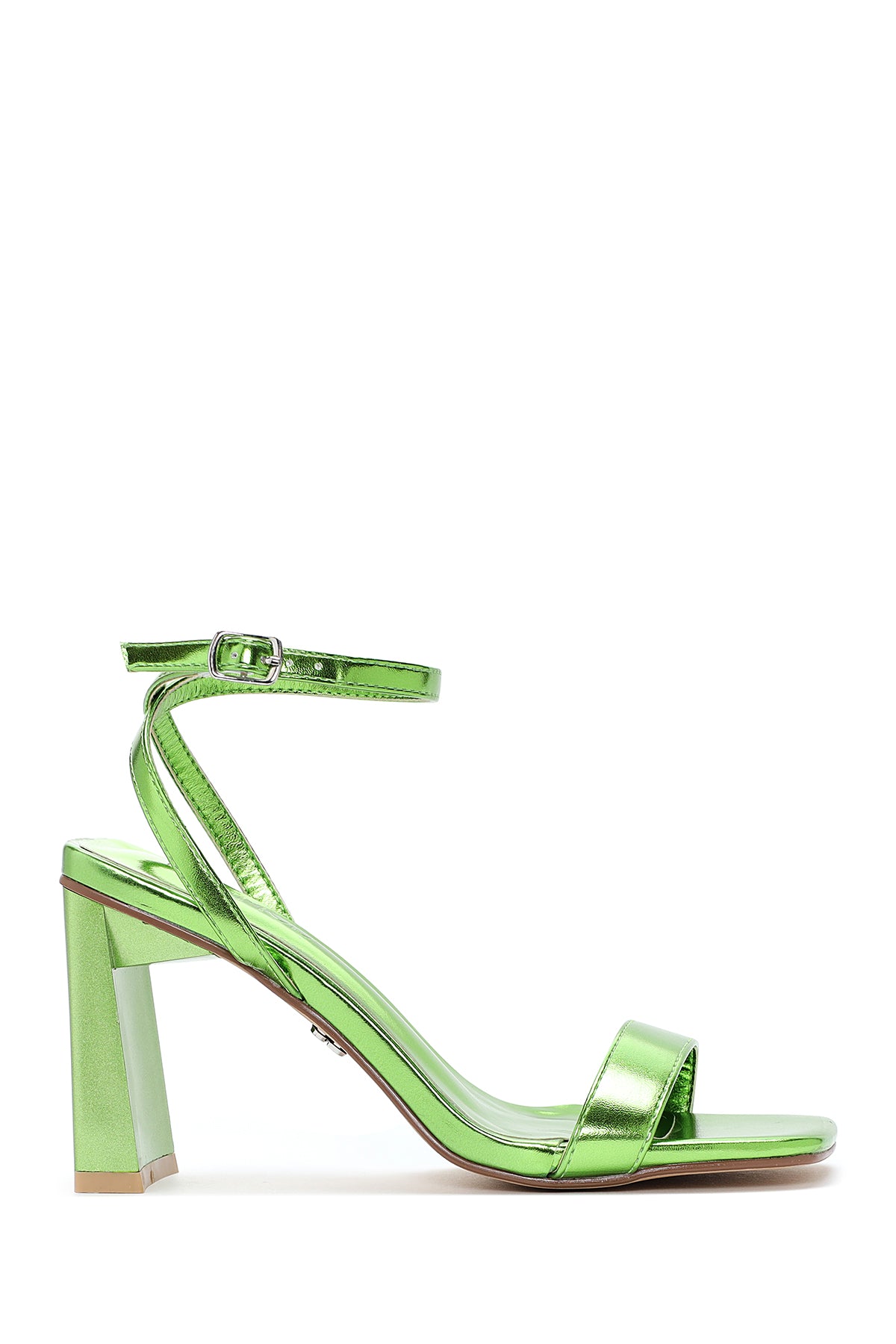 Women's Green Metallic Single Strap Heeled Sandals 23SFE452032 | Derimod