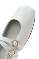 Women's White Buckled Leather Ballerinas | Derimod