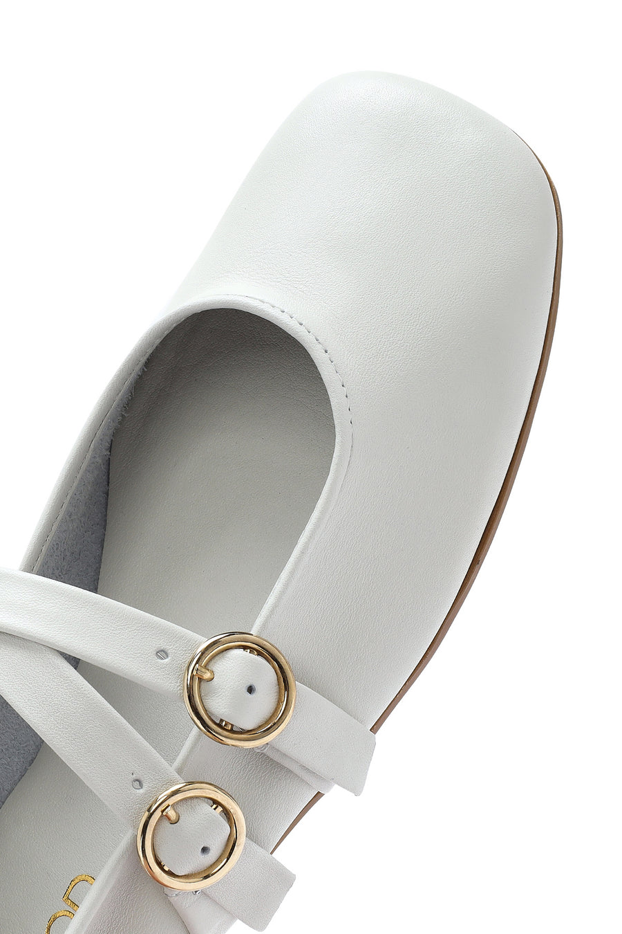 Women's White Buckled Leather Ballerinas