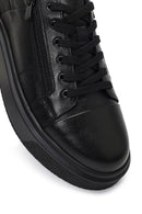 Erkek Siyah Bağcıklı Kalın Tabanlı Deri Sneaker | Derimod