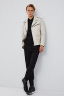 Carter Men's Beige Biker Leather Coat | Derimod