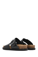 Women's Black Buckle Leather Slippers | Derimod