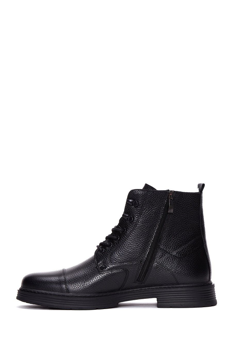 Men's Black Leather Flat Boots