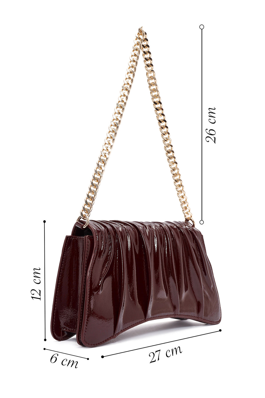 Woman Burgundy Chain Strap Patent Leather Evening Shoulder Bag