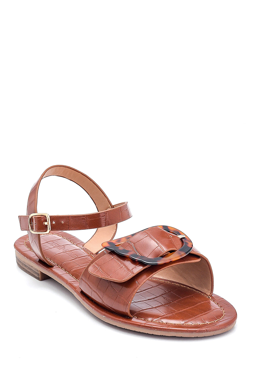 Kadın Kroko Baskılı Casual Sandalet