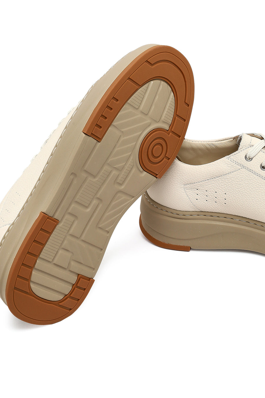 Men's White Lace-Up Thick-Soled Leather Sneaker