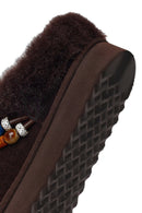 Woman Brown Stone-Embellished Suede Teddy Slipper | Derimod
