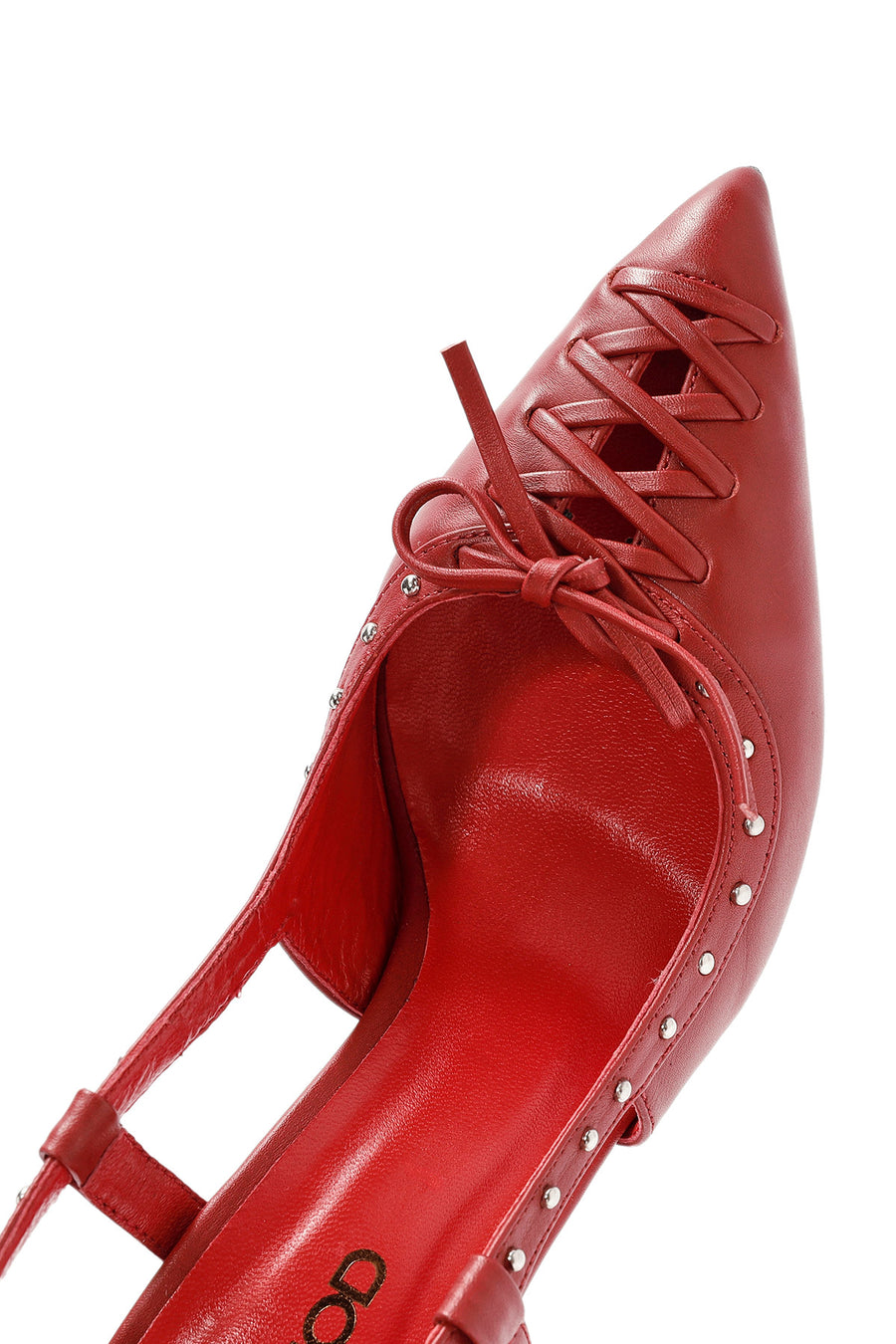 Women's Red Slingback High Thin Heel Leather Shoes