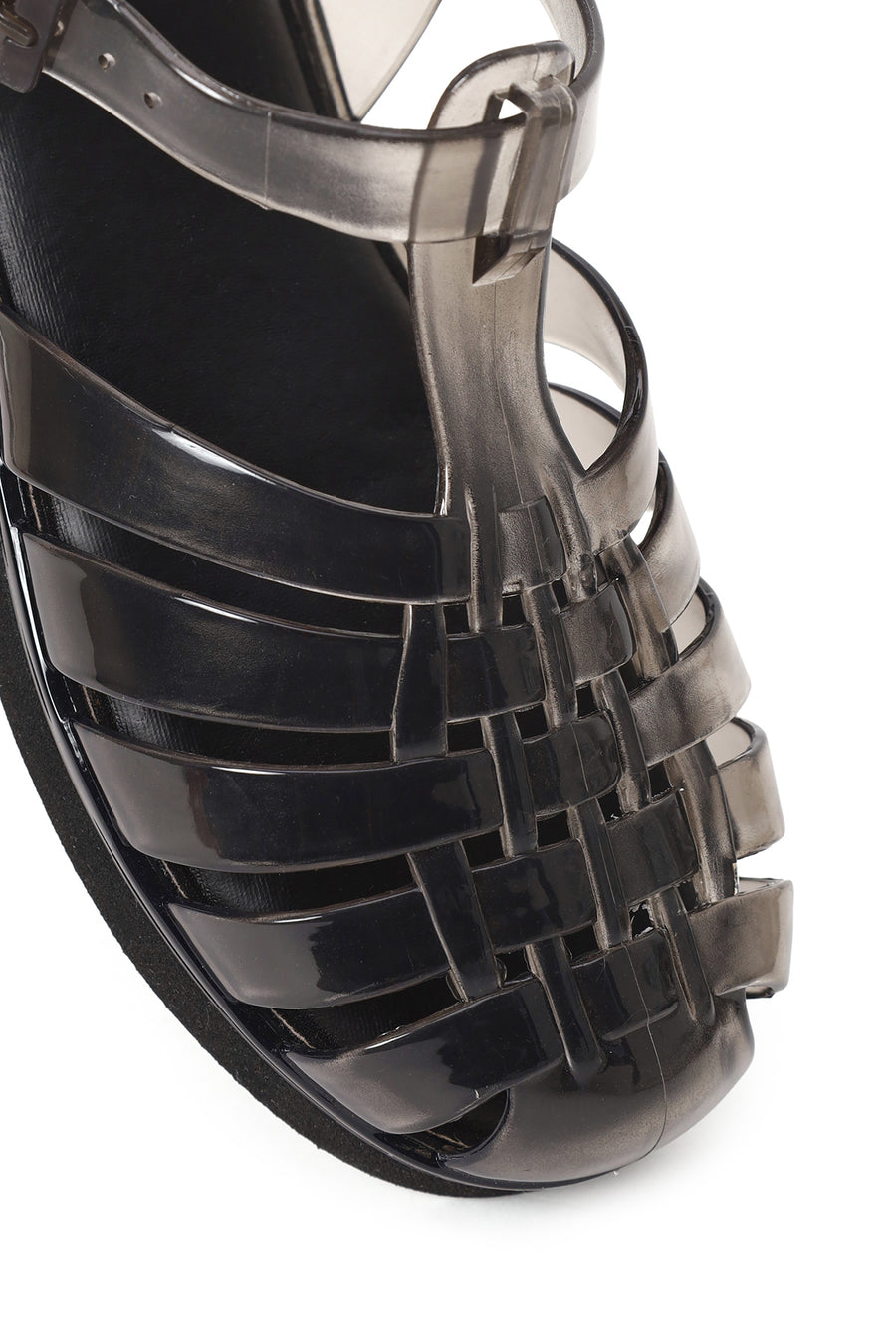 Woman Black Buckled Jelly Transparent Sandal