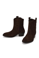 Woman Brown Chunky Heeled Suede Leather Cowboy Boots | Derimod
