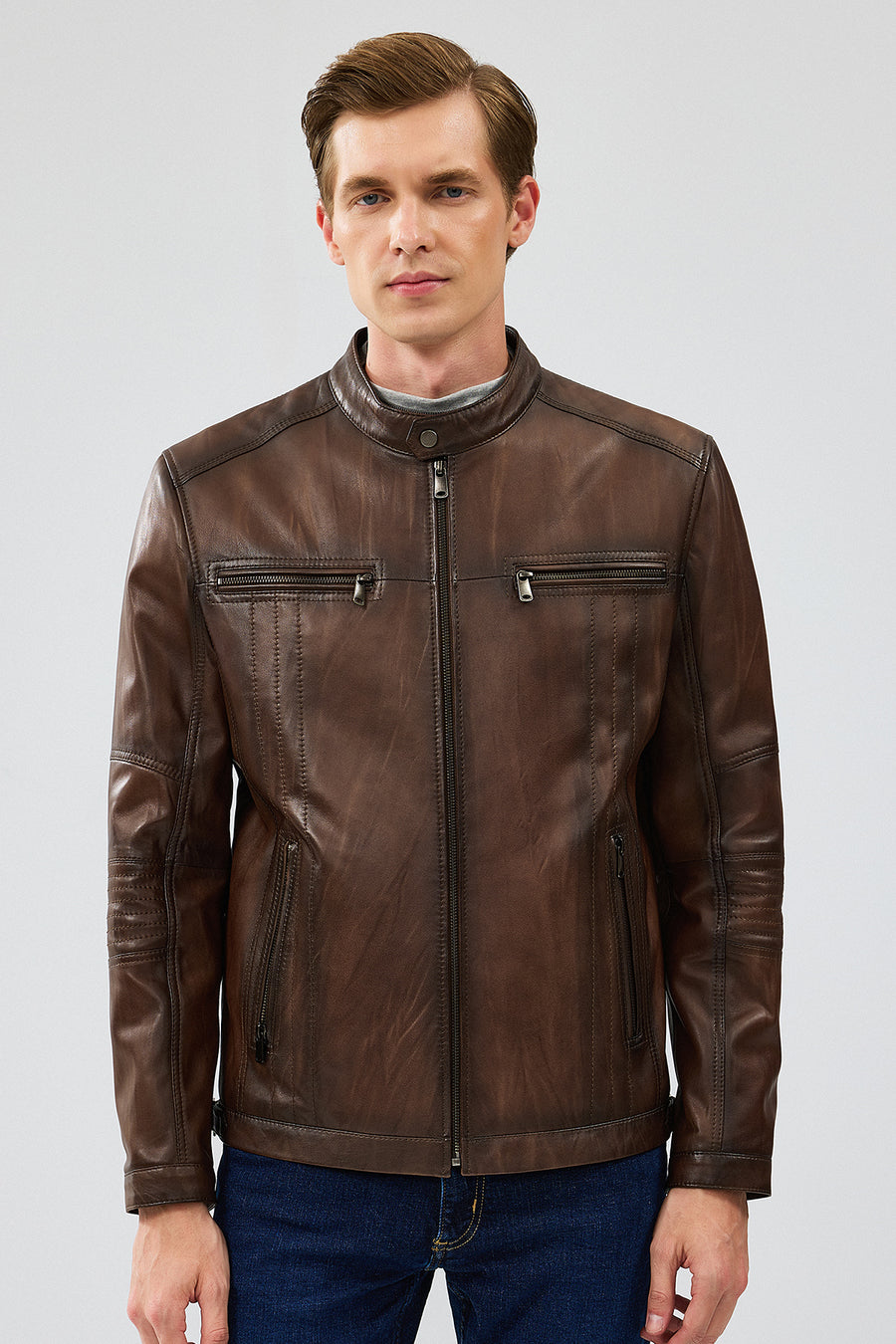 Gabriel Men's Brown Regular Leather Sport Jacket