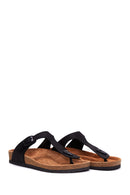 Women's Black Leather Flip Flops | Derimod