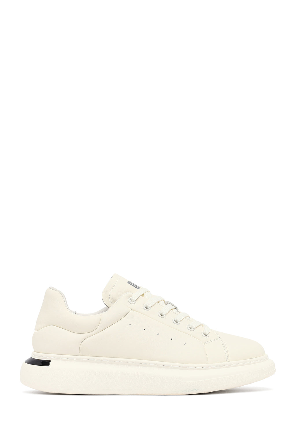 Erkek Beyaz Bağcıklı Kalın Tabanlı Deri Sneaker