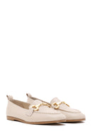 Women's Beige Buckled Leather Masculine Loafer | Derimod