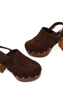 Woman Brown Ankle-Buckle Platform High Thick-Heeled Suede Sandal | Derimod