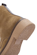 Women's Brown Suede Leather Zippered Flat Boots | Derimod