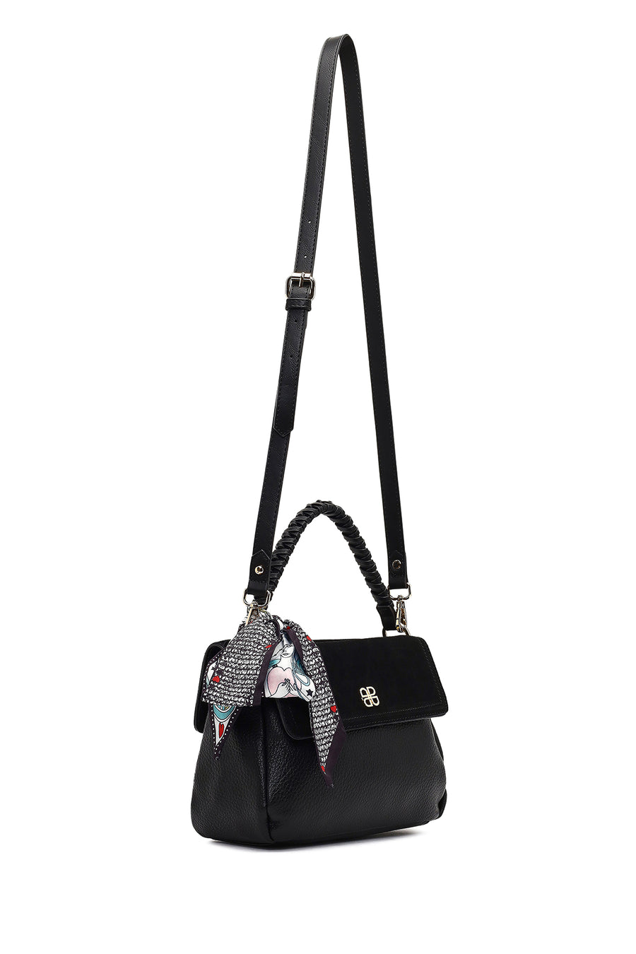 Woman Black Long-Strap Suede Shoulder Bag