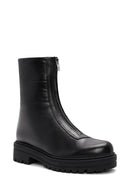 Women's Black Front Zipper Leather Boots | Derimod