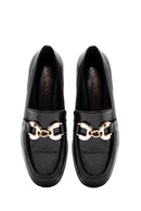 Women's Black Buckle Detailed Leather Masculine Loafer | Derimod