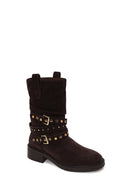 Woman Brown Suede Biker Boots | Derimod