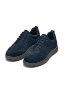 Geox Men's Navy Blue Spherica Lace-Up Suede Leather Sneakers | Derimod