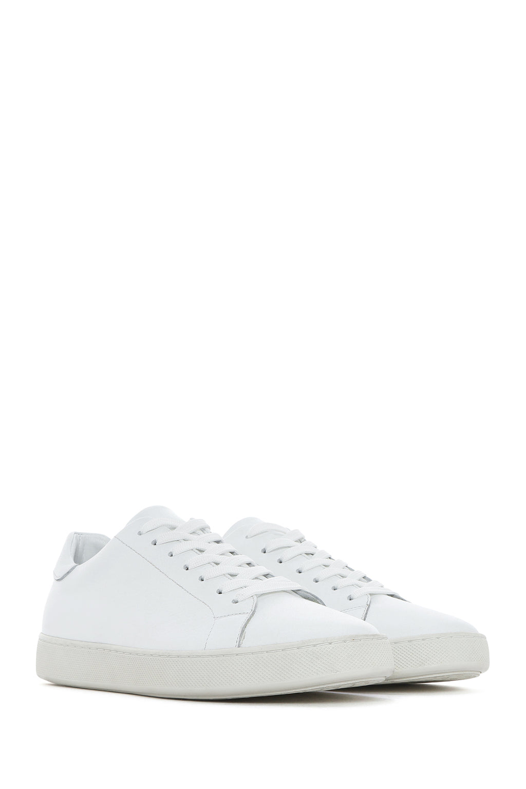 Erkek Beyaz Bağcıklı Deri Sneaker