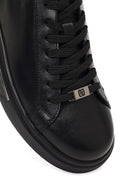 Erkek Siyah Bağcıklı Kalın Tabanlı Deri Sneaker | Derimod