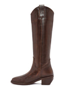 Women's Brown Chunky Heel Leather Cowboy Boots | Derimod