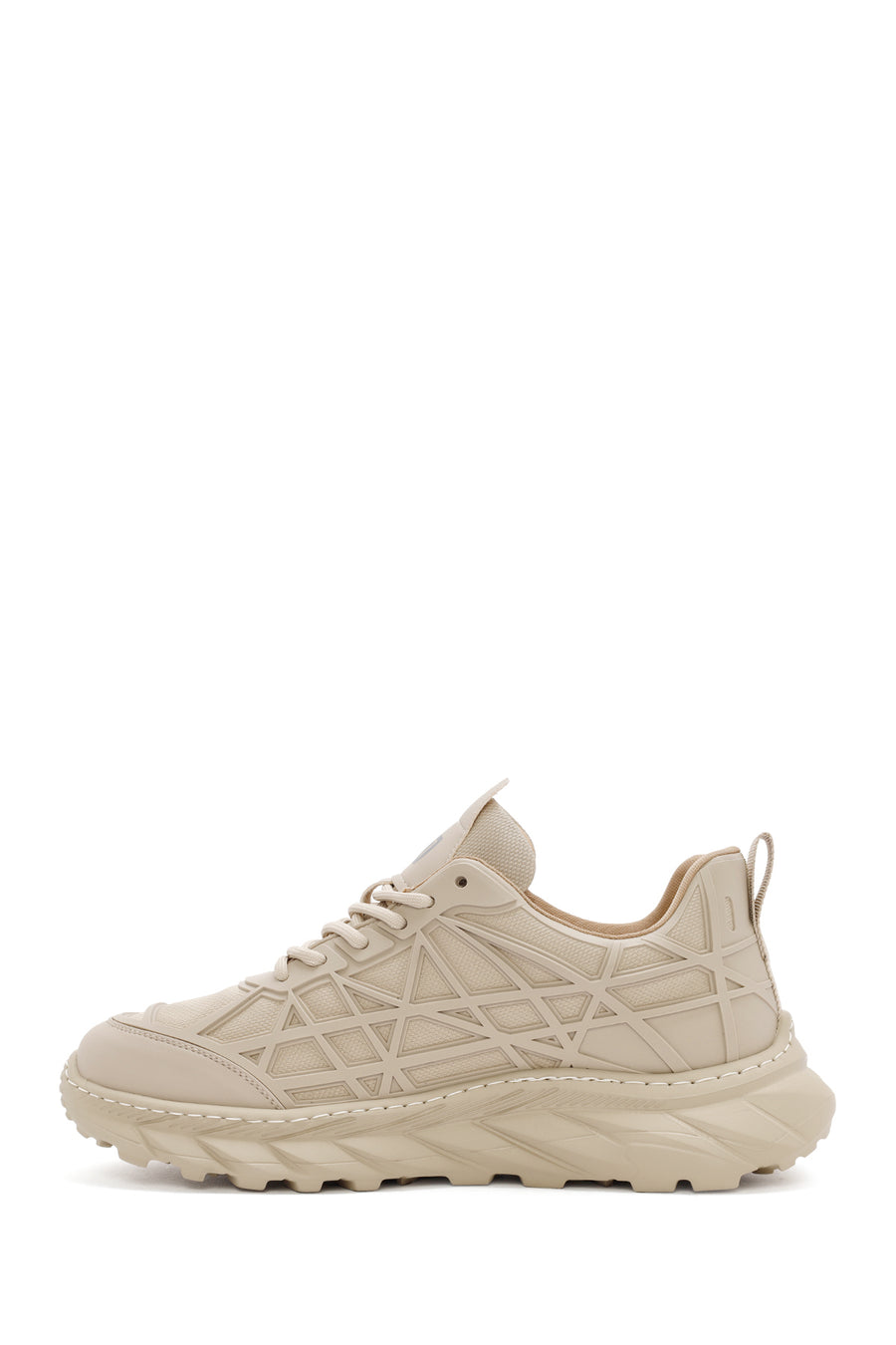 Erkek Bej Bağcıklı Kalın Tabanlı Kumaş Sneaker