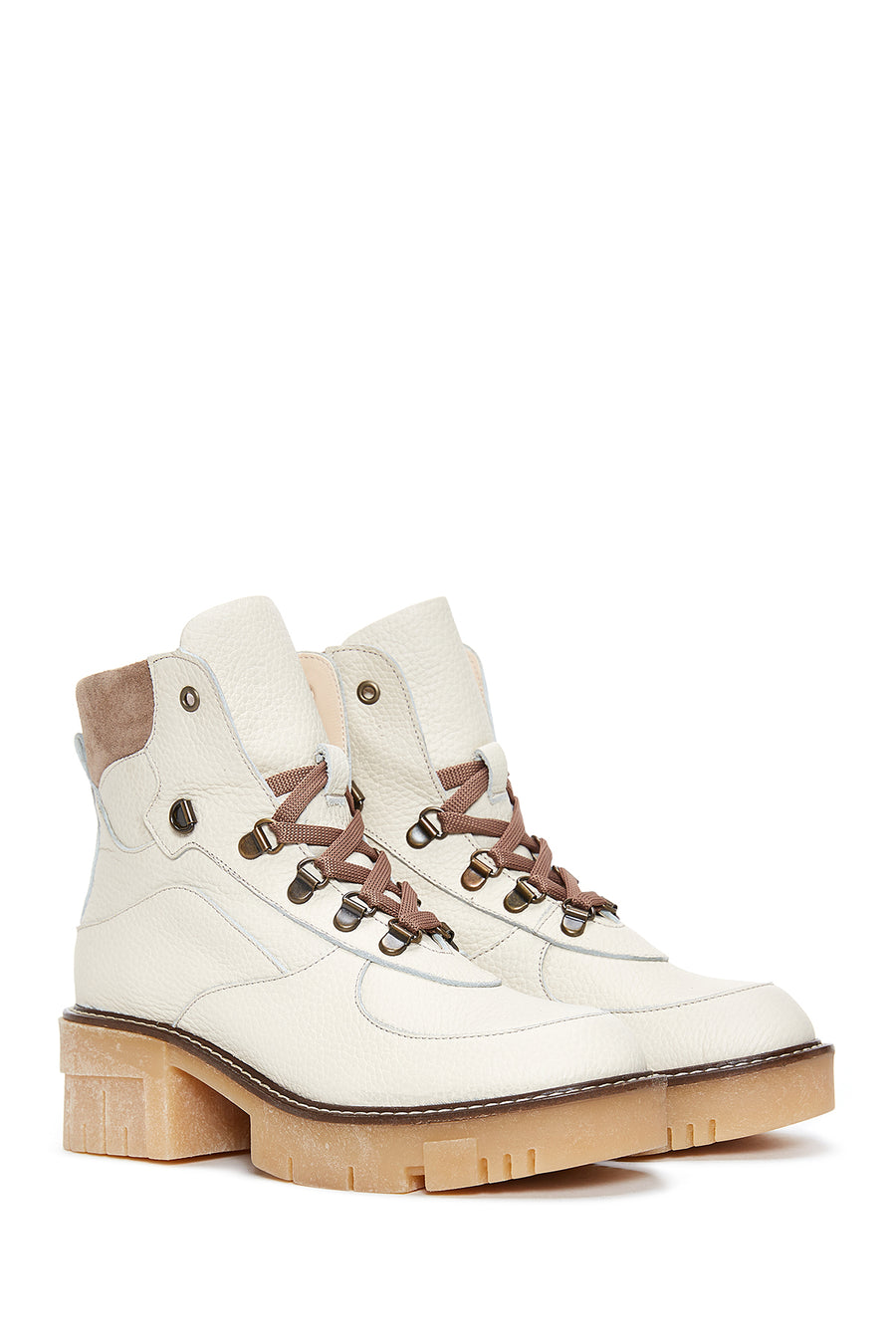 Women's Beige Thick Soled Leather Boots