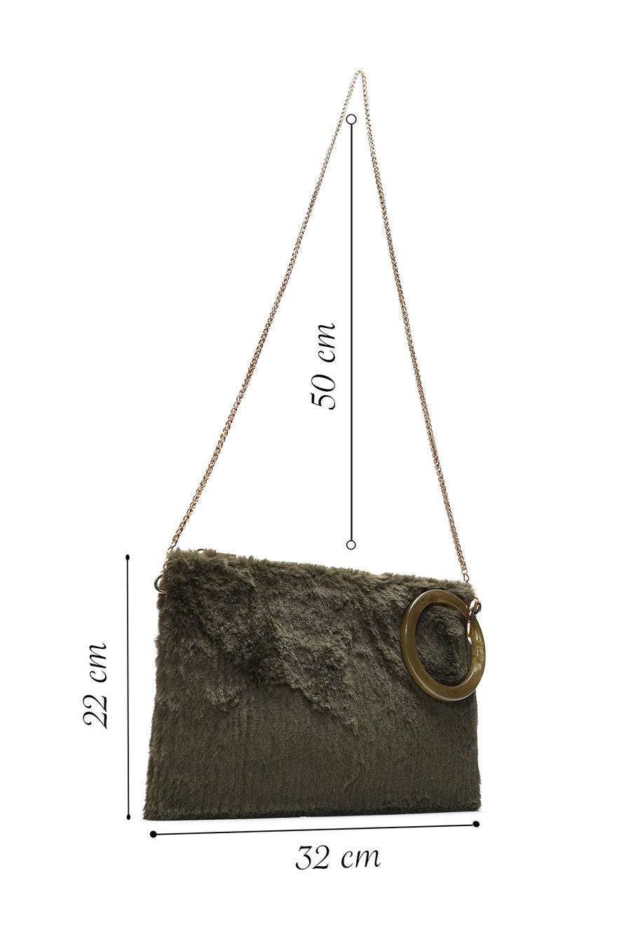 Women's Khaki Chain Strap Plush Clutch Bag