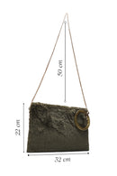 Women's Khaki Chain Strap Plush Clutch Bag | Derimod