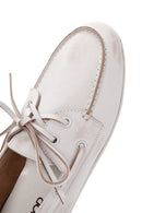 Women's White Leather Masculine Loafer | Derimod