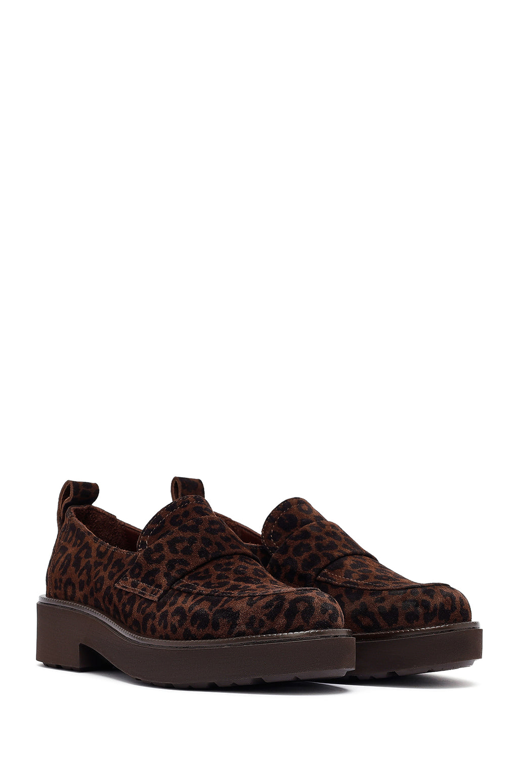 Kadın Leopar Desenli Süet Deri Maskülen Loafer