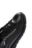 Women's Black Lace-Up Zipper Detail Leather Sneakers | Derimod