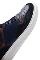 Men's Navy Blue Leather Thick Soled Sneaker | Derimod