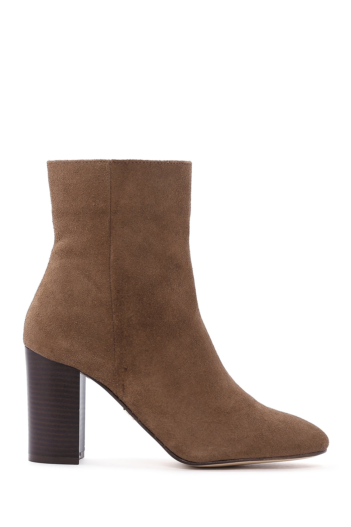 Women's Walnut Suede Leather Heeled Zipper Boots 23WFD164410 | Derimod