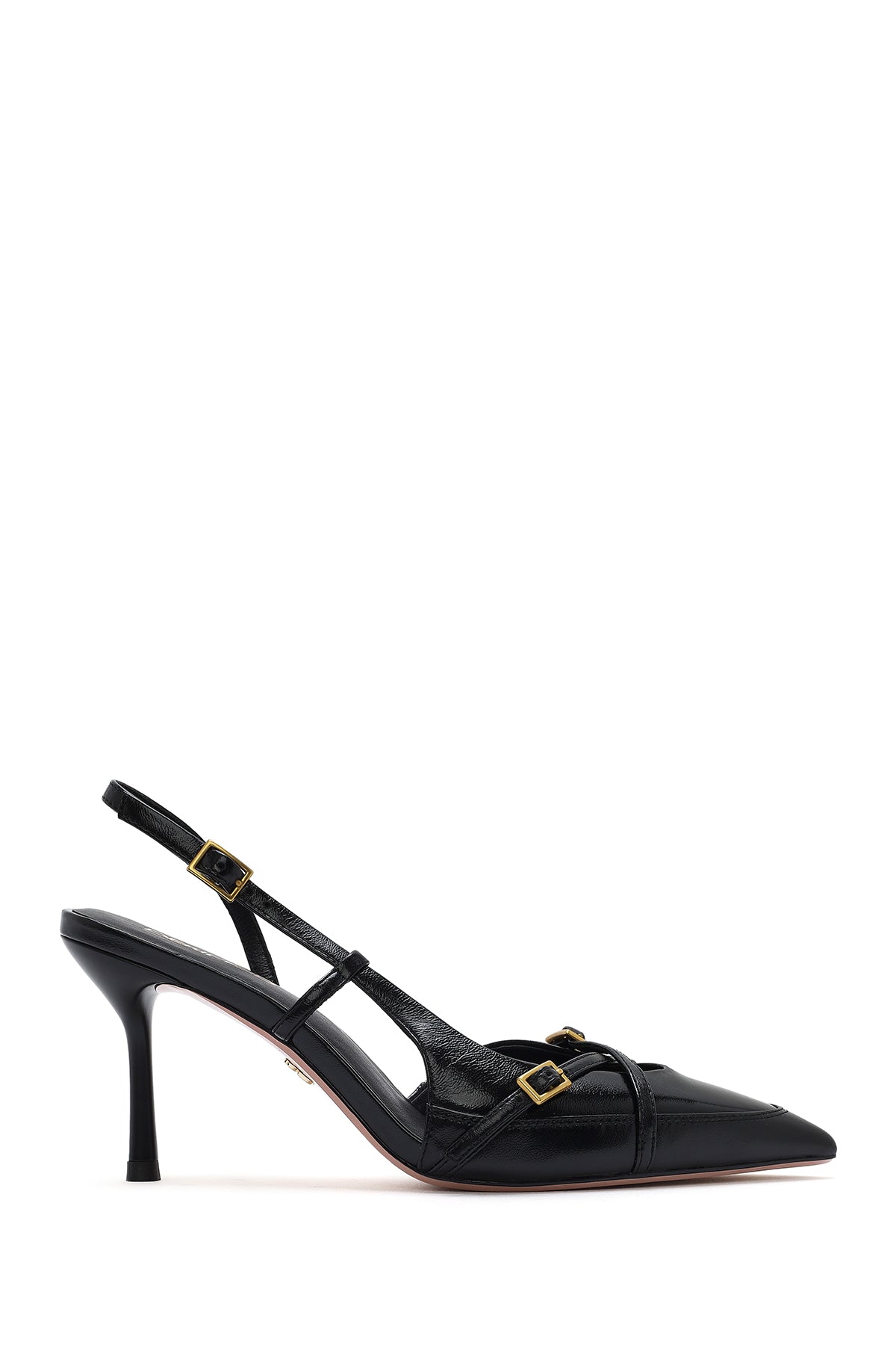 Women's Black Open Back Thin Heeled Leather Shoes 25SFE494418 | Derimod