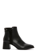 Women's Black Zipper Heeled Leather Boots | Derimod