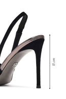 Women's Black Back Open Jeweled Thin High Heel Suede Leather Shoe | Derimod