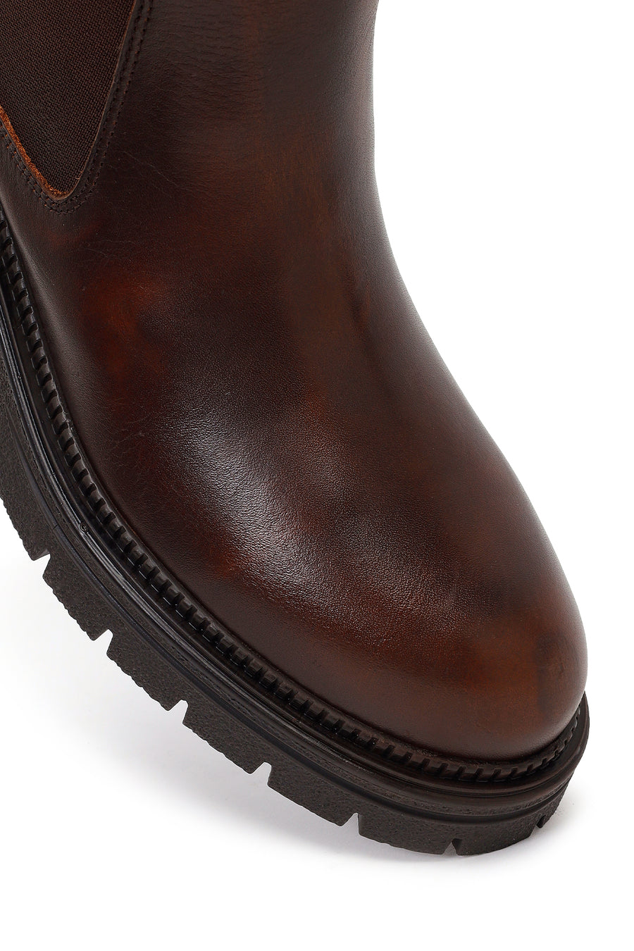 Woman Brown Thick-Soled Leather Chelsea Boots