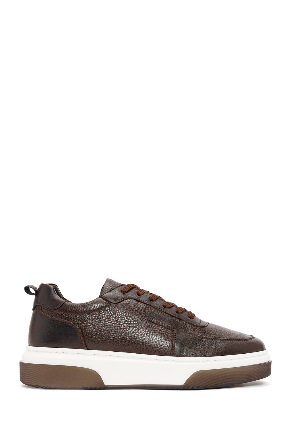 Erkek Kahverengi Bağcıklı Kalın Tabanlı Deri Sneaker