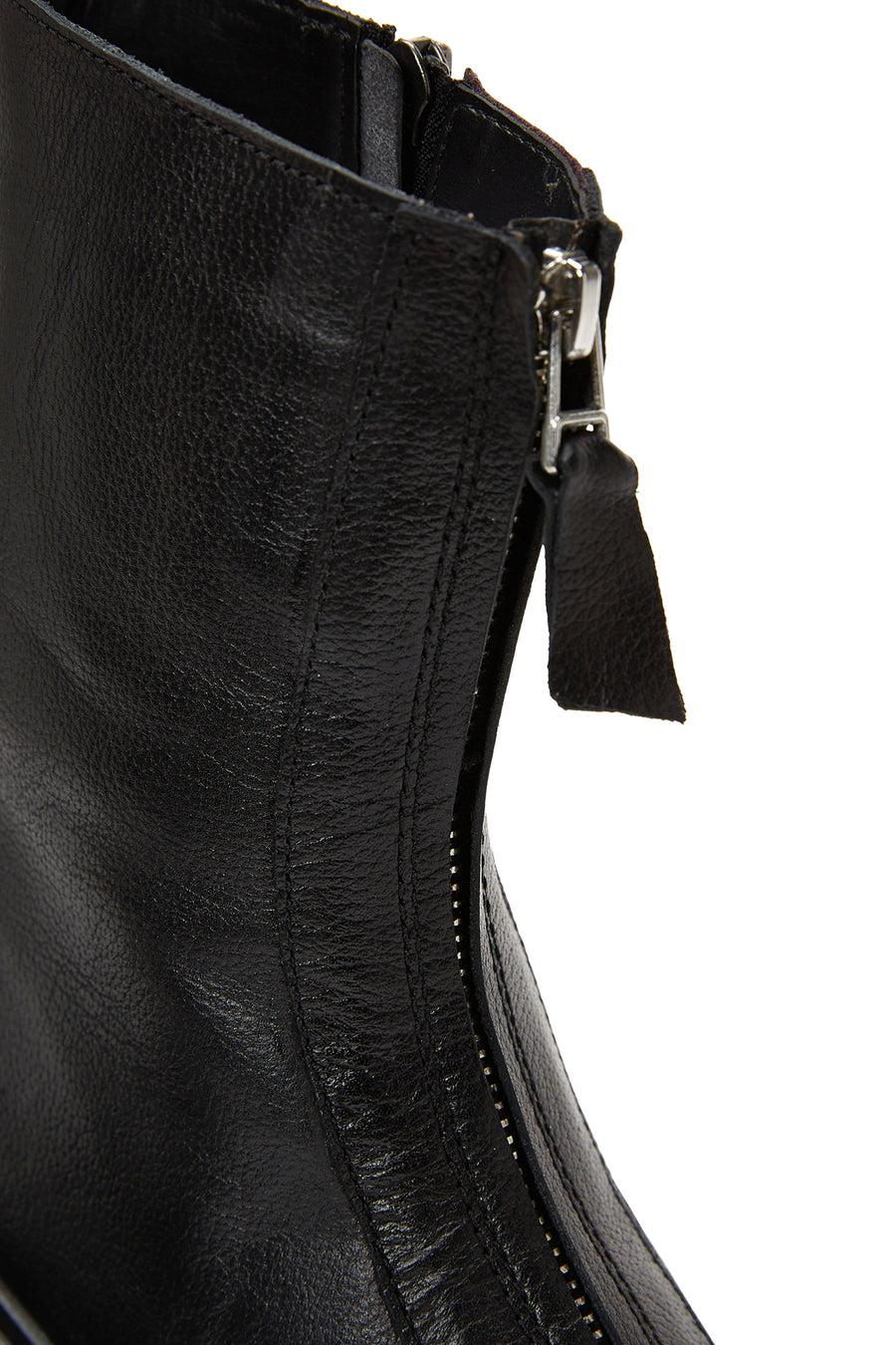 Women's Black Leather Zippered Flat Boots
