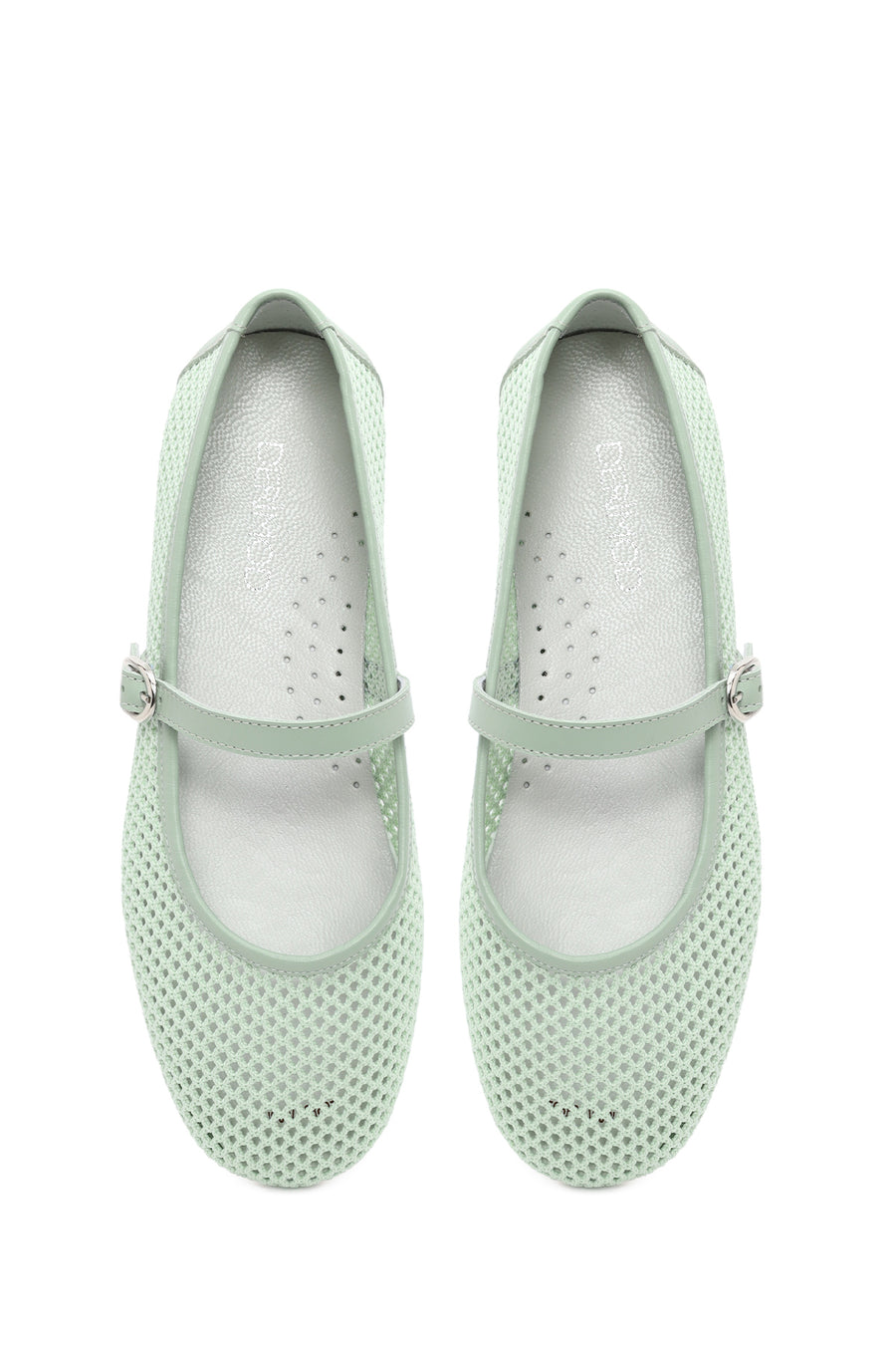 Woman Mint Green Buckled Mesh Ballerine flats
