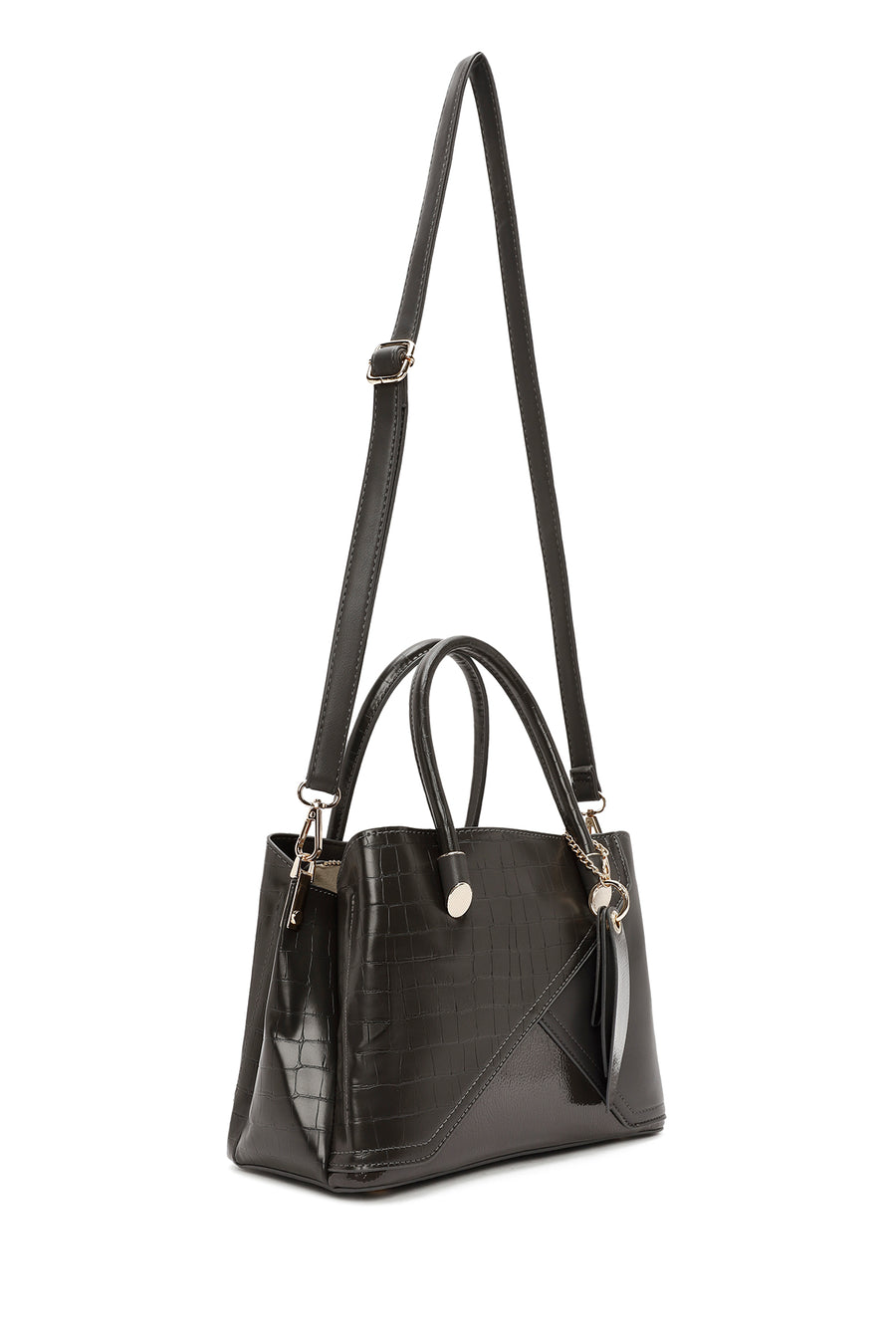 Women's Gray Long Strap Crocodile Handbag