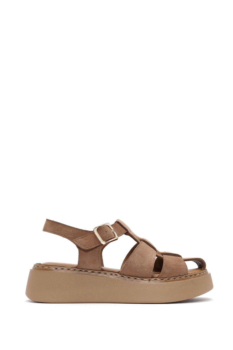 Women's Dark Powder Pink Ankle Buckle Chunky Sole Suede Leather Comfort Sandals 26SFD341310 | Derimod