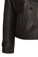 April Woman Black Short Oversize Leather Jacket | Derimod